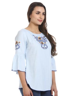 bell sleeved floral embroidered top - 16417508 - Standard Image - 2