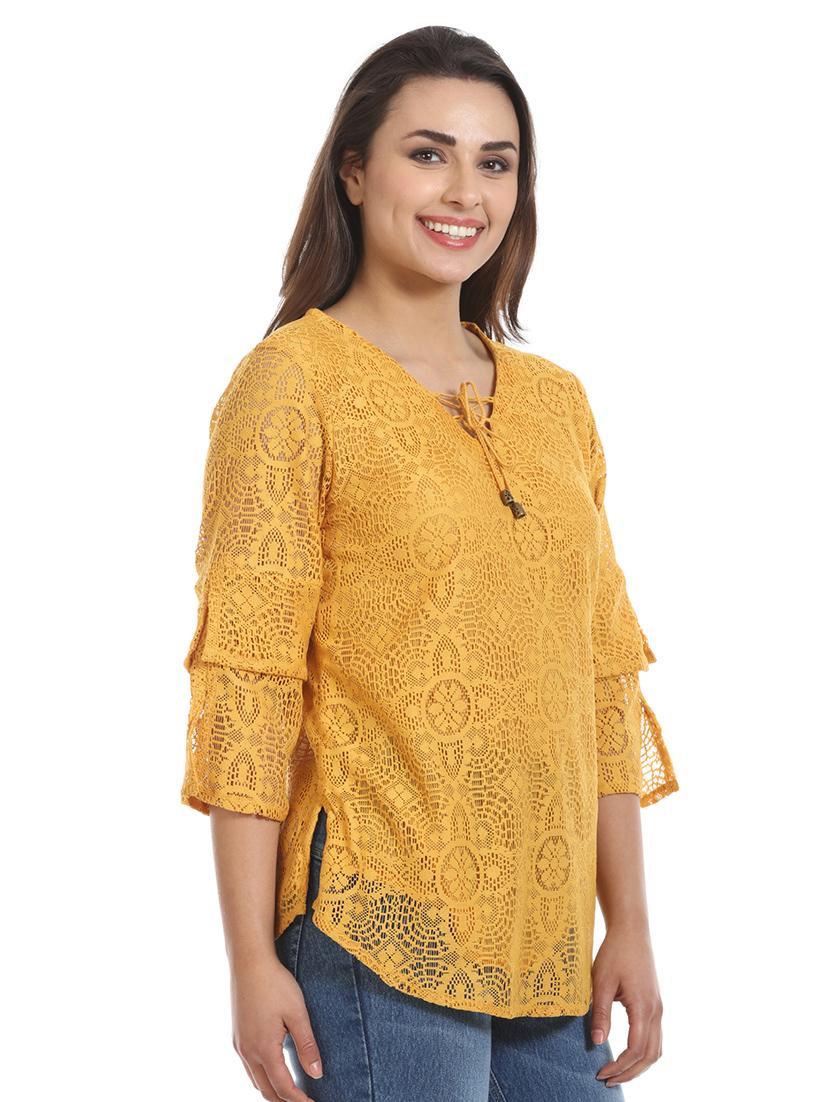 tie up neck floral laced top - 16417509 - Zoom Image - 2