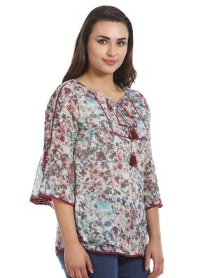 tassel tie up lace detail floral top - 16417515 - Standard Image - 2