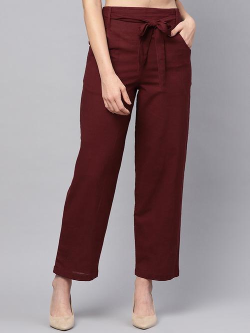 tie up waist solid trouser - 16417975 - Standard Image - 1