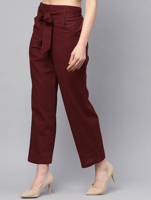 tie up waist solid trouser - 16417975 - Standard Image - 2
