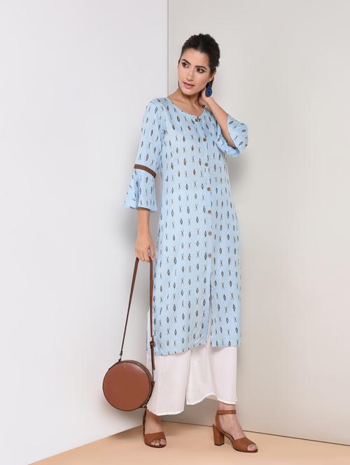 ikat printed straight kurta - 16419108 - Standard Image - 1