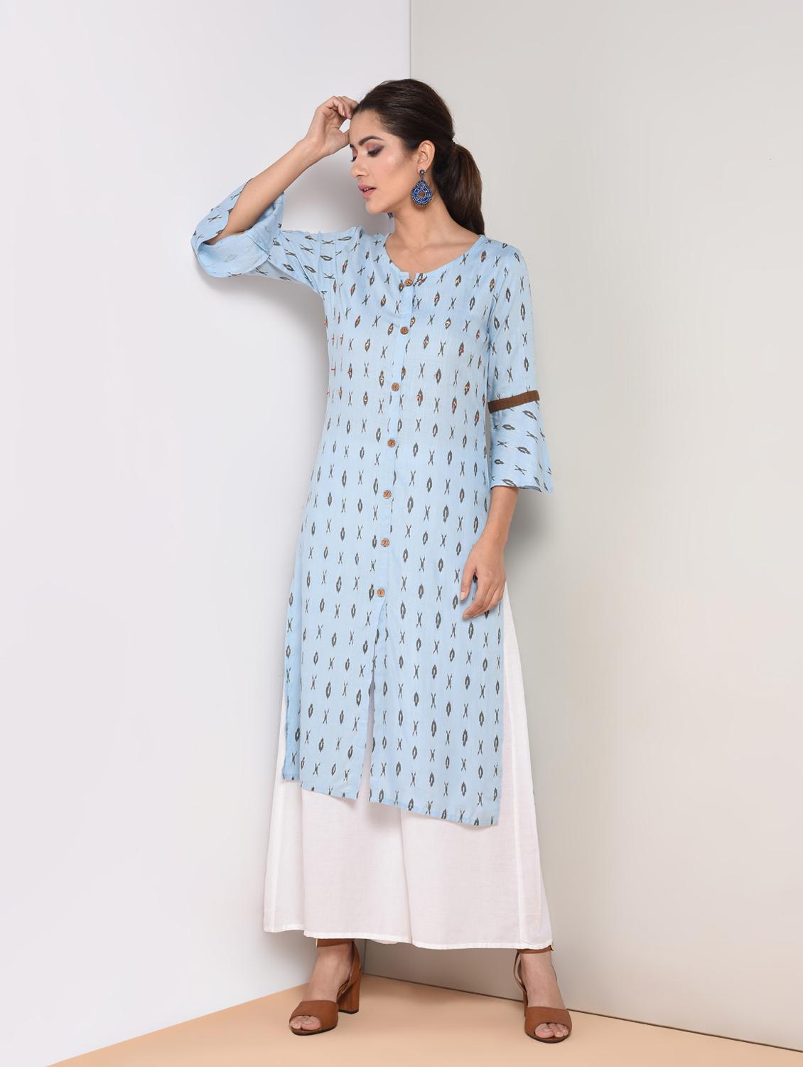 ikat printed straight kurta - 16419108 - Zoom Image - 2