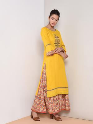 embroidered kurta palazzo set - 16419123 - Standard Image - 2