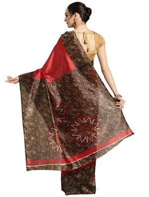 contrast bordered printed saree with blouse - 16420254 - Standard Image - 2