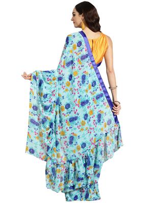 floral ruffle saree with blouse - 16420278 - Standard Image - 2