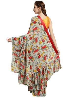 floral ruffle saree with blouse - 16420279 - Standard Image - 2