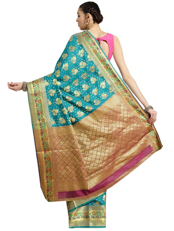 floral woven saree with blouse - 16420292 - Zoom Image - 2