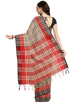 checkered printed saree with blouse - 16420297 - Standard Image - 2