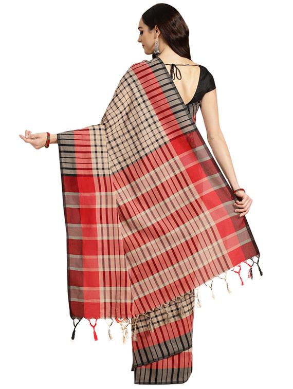 checkered printed saree with blouse - 16420297 - Zoom Image - 2