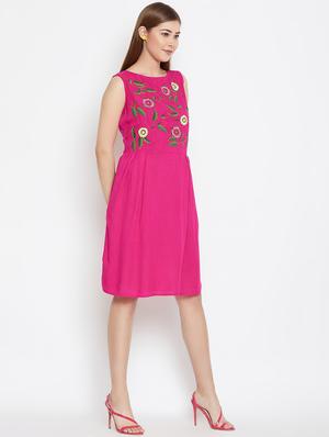 round neck embroidered a-line dress - 16420500 - Standard Image - 2