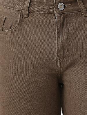 brown solid plain denim jeans - 16420635 - Standard Image - 5