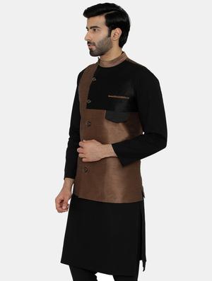 gold silk blend nehru jacket - 16421320 - Standard Image - 2