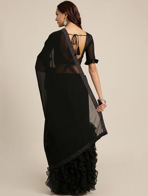 ruffled plain saree with blouse - 16421867 - Standard Image - 2