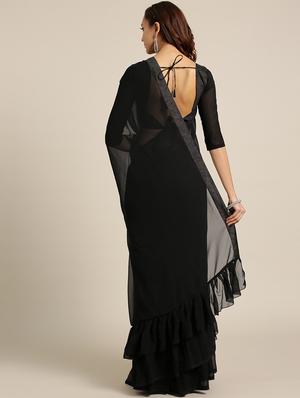 solid ruffle saree with blouse - 16421893 - Standard Image - 2