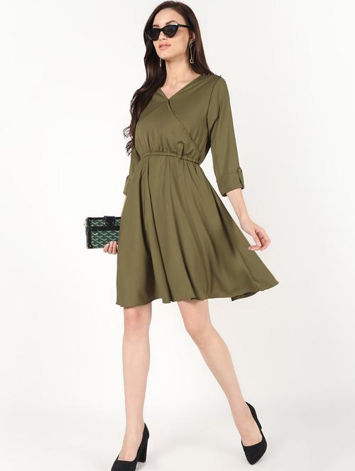 roll up sleeved gathered flared dress - 16422383 - Very Small Image - 1