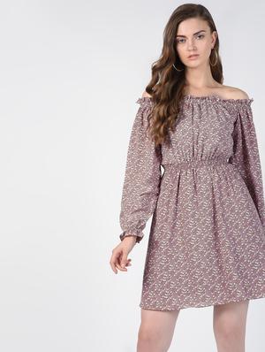 off shoulder smocked floral A-line dress - 16422404 - Standard Image - 2