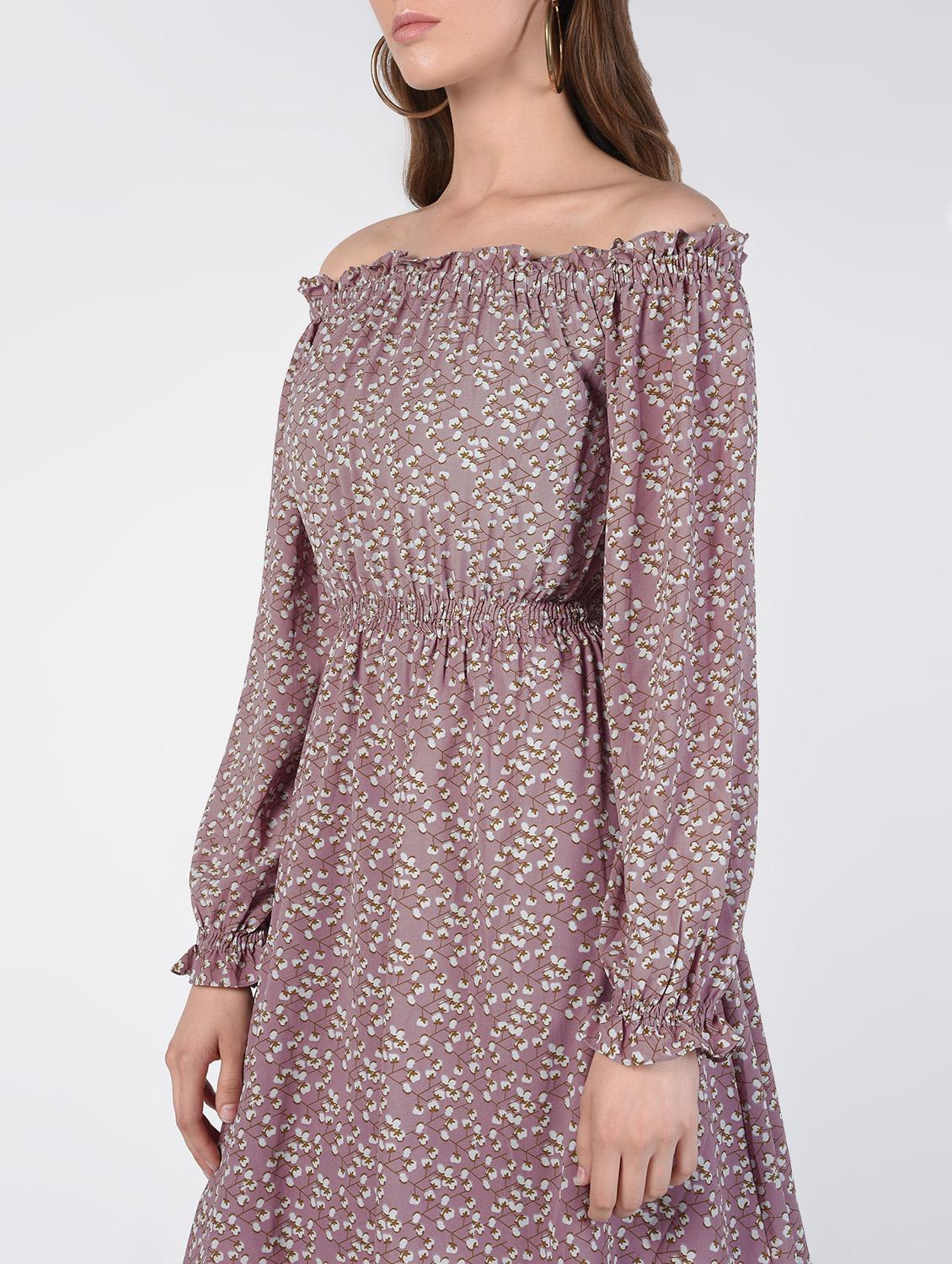 off shoulder smocked floral A-line dress - 16422404 - Zoom Image - 5