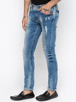 blue light washed patched denim jeans - 16423930 - Standard Image - 2