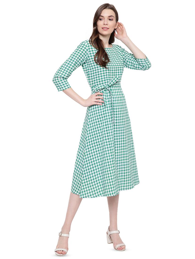 tie front checkered a-line dress - 16423968 - Zoom Image - 2