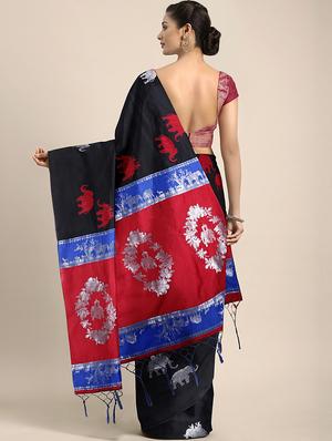 conversational zari motif kanjivaram saree with blouse - 16424253 - Standard Image - 2