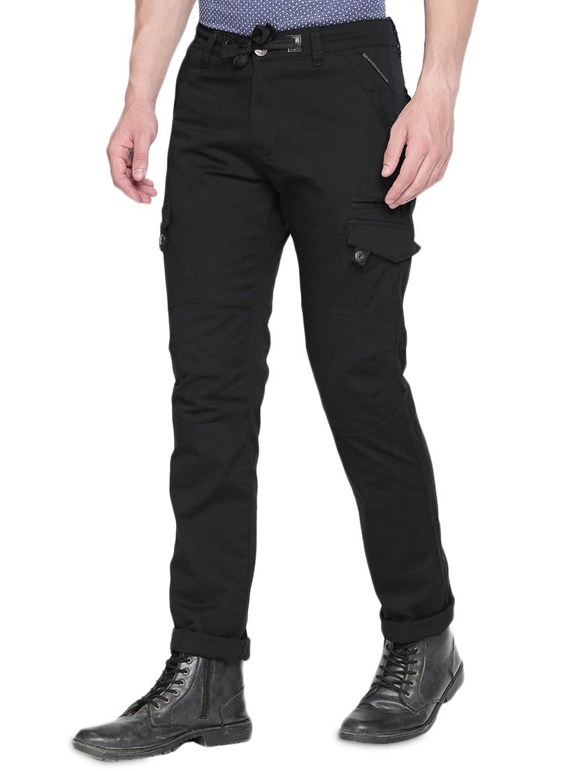 black cotton cargos casual trousers - 16425034 - Zoom Image - 2