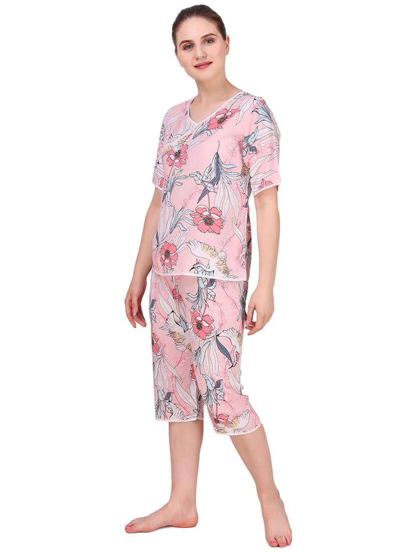 v- neck floral top & capri nightwear set - 16427444 - Zoom Image - 2
