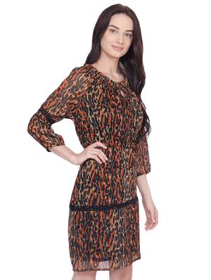 lace inserted animal printed a-line dress - 16430473 - Standard Image - 2