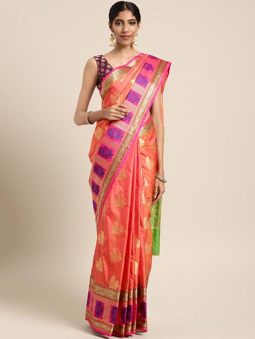 self-design banarasi saree with blouse - 16430683 - Standard Image - 1