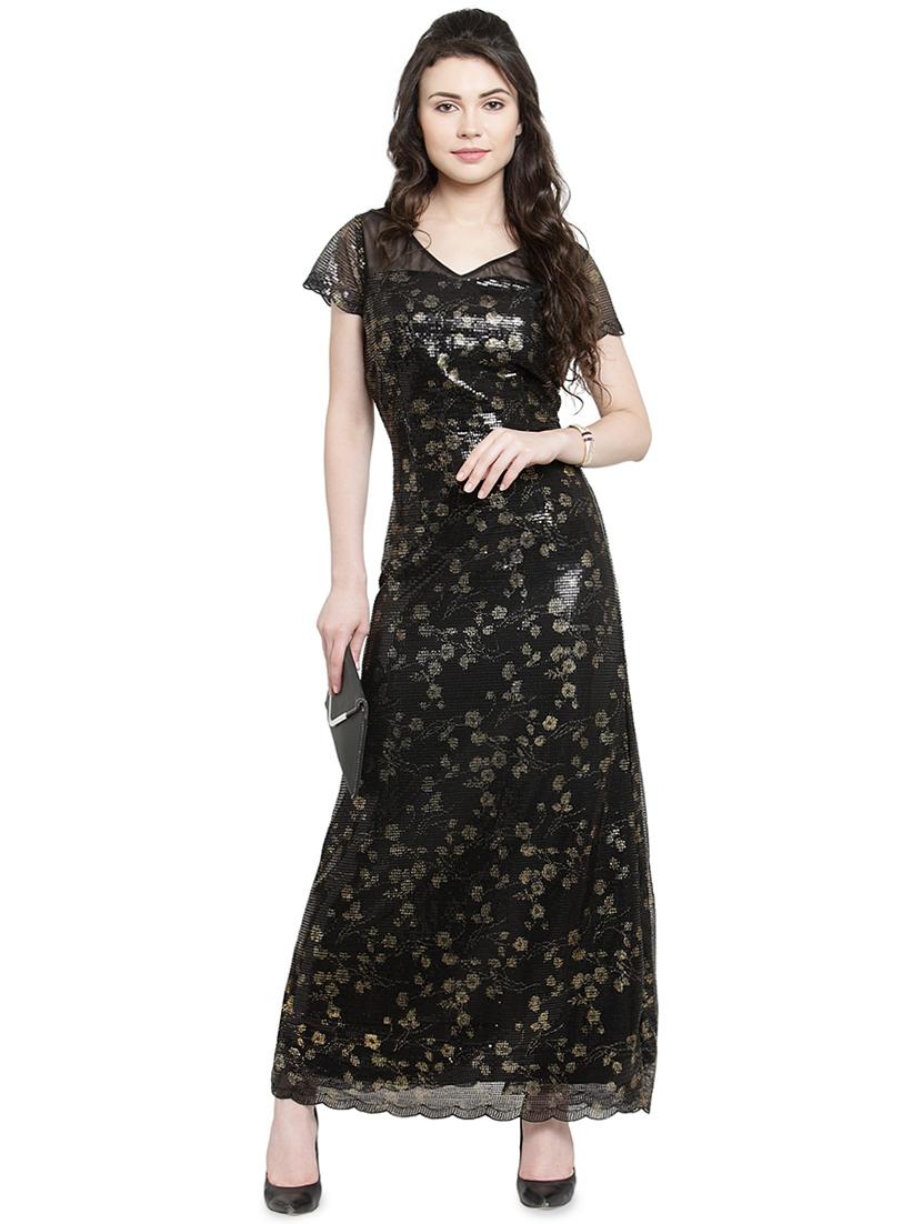 v-neck floral metallic a-line dress - 16430951 - Zoom Image - 2
