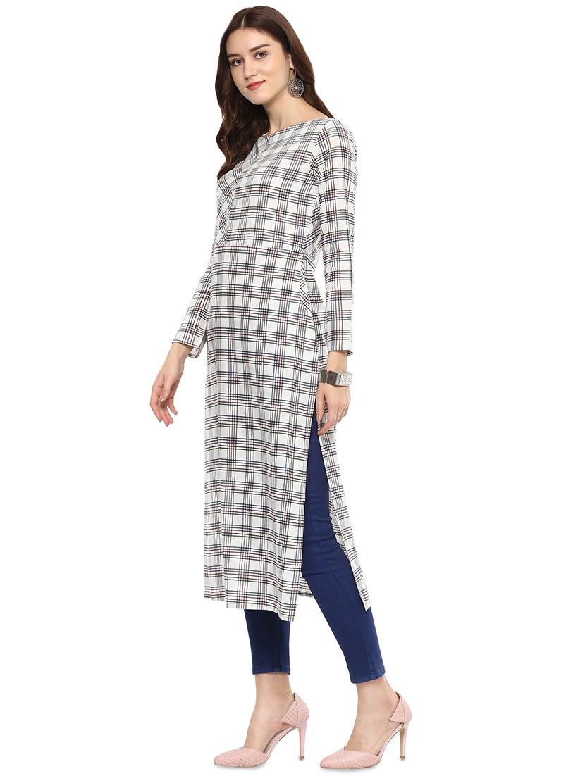 checkered printed straight kurta - 16431704 - Zoom Image - 2