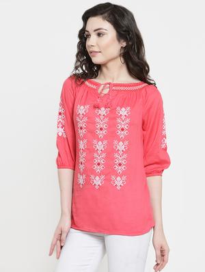 tie knot smocked embroidered top - 16431726 - Standard Image - 2