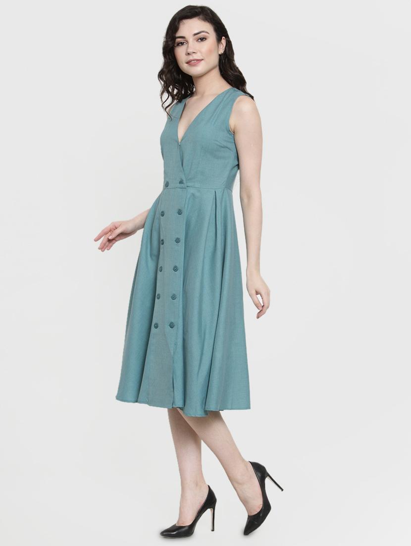 overlap neck button detail a-line dress - 16431835 - Zoom Image - 2