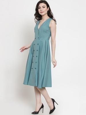 overlap neck button up a-line dress - 16431926 - Standard Image - 2