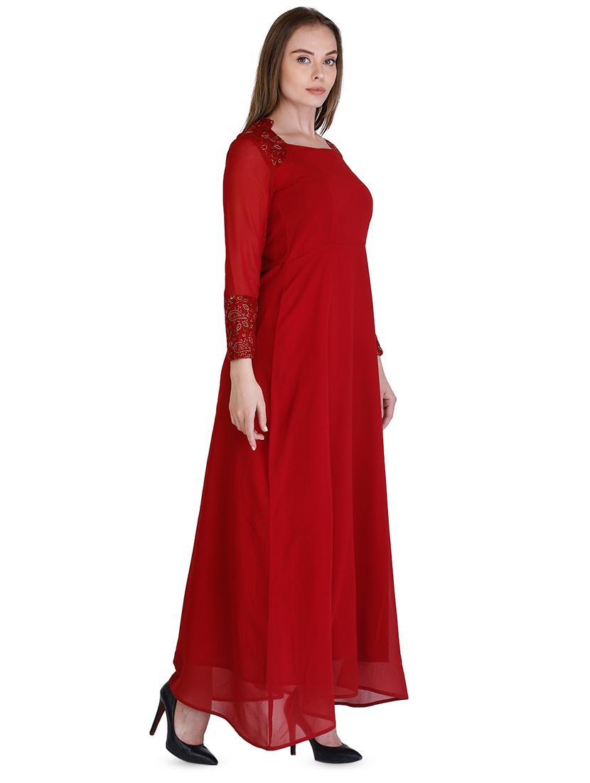 mandarin neck long sleeved solid maxi dress - 16433464 - Zoom Image - 2