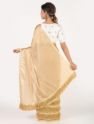 fringe border fusion saree with blouse - 16435250 - Standard Image - 2
