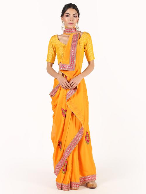 bordered embroidered saree with blouse - 16435256 - Standard Image - 1
