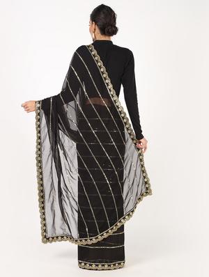 striped embroidered saree with blouse - 16435272 - Standard Image - 2