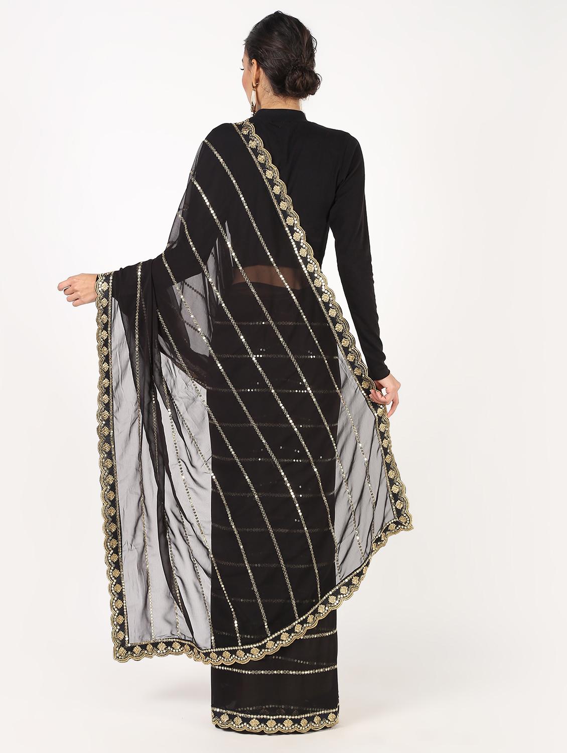 striped embroidered saree with blouse - 16435272 - Zoom Image - 2