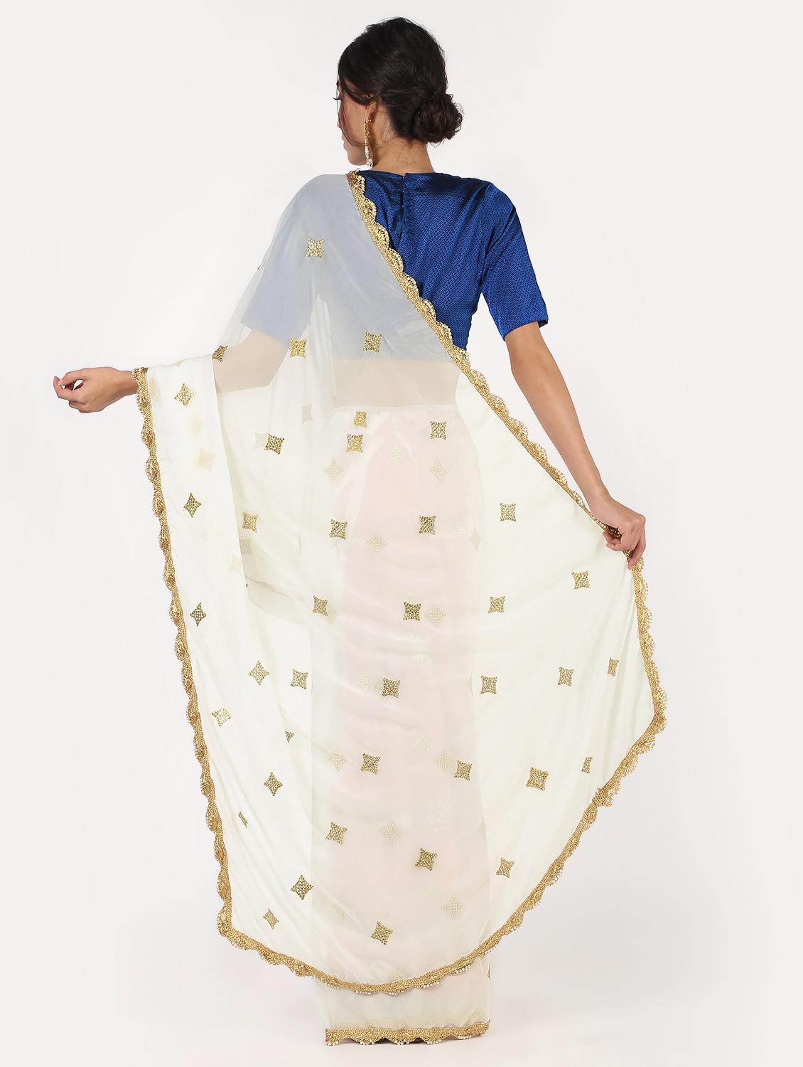 bordered embroidered saree with blouse - 16435302 - Zoom Image - 2