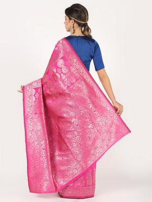 floral zari motif banarasi saree with blouse - 16435312 - Standard Image - 2