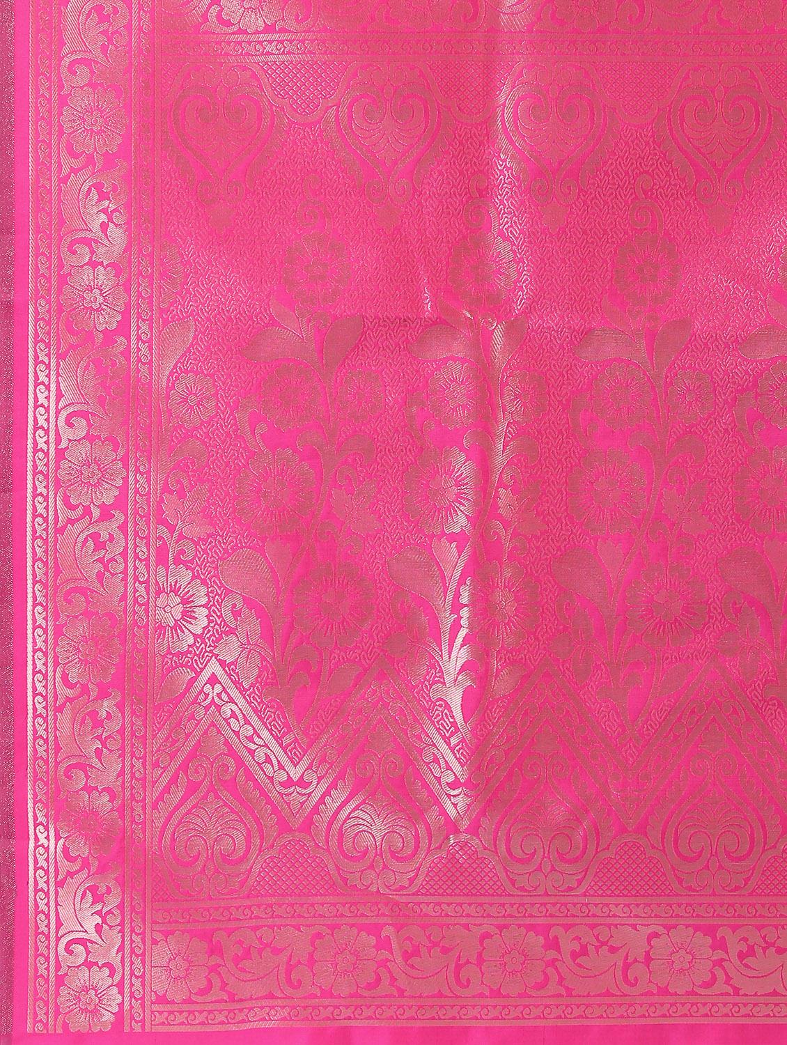 floral zari motif banarasi saree with blouse - 16435312 - Zoom Image - 5