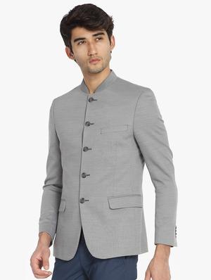 grey solid bandhgala casual blazer - 16436610 - Standard Image - 2