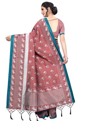 checkered printed bhagalpuri saree with blouse - 16436637 - Standard Image - 2