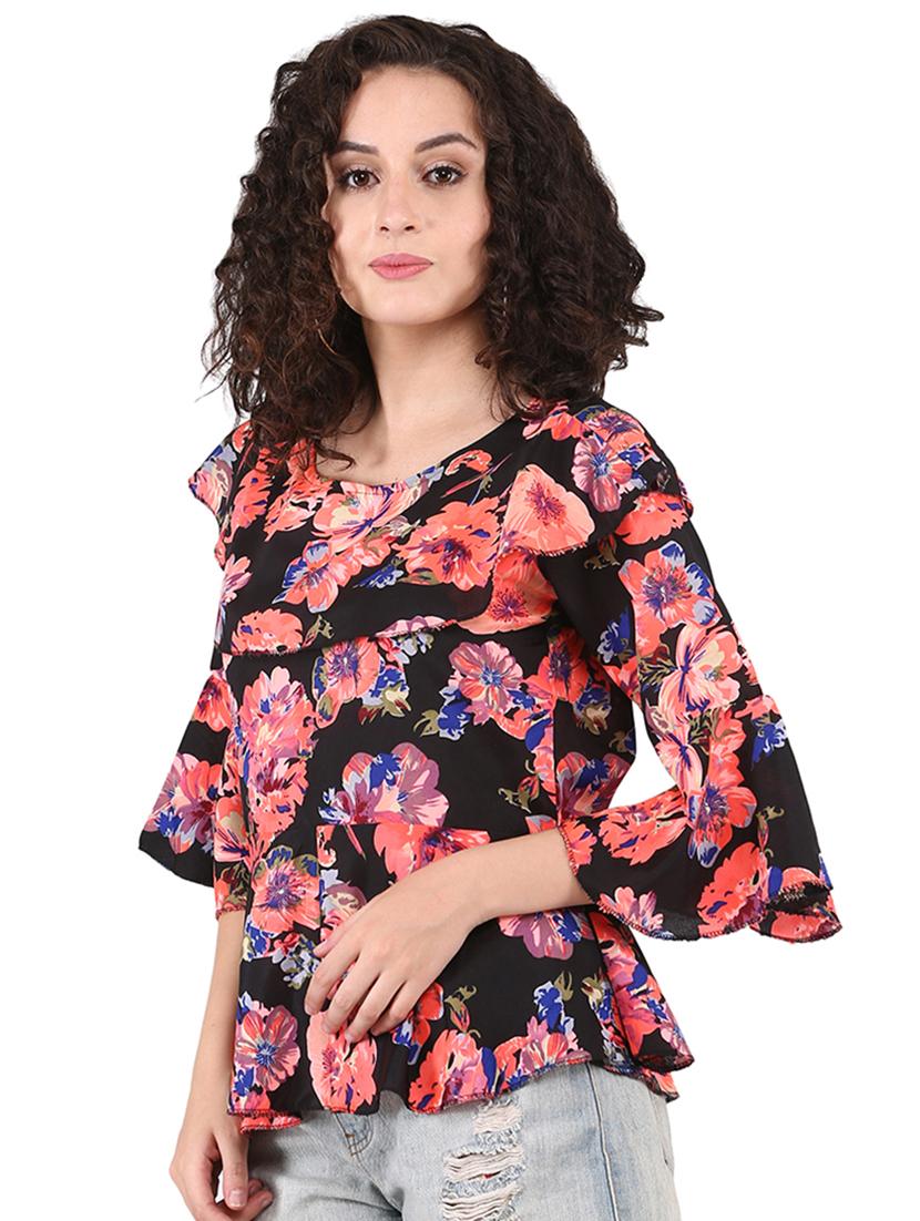 bell sleeved layered floral top - 16437865 - Zoom Image - 2