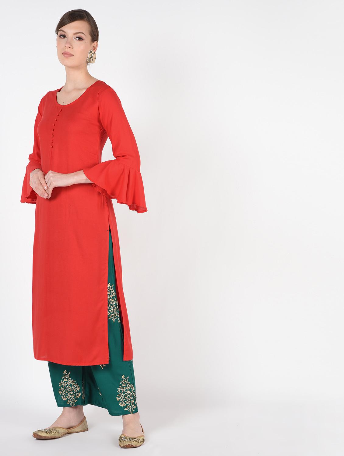 solid straight kurta palazzo with dupatta set - 16438487 - Zoom Image - 2