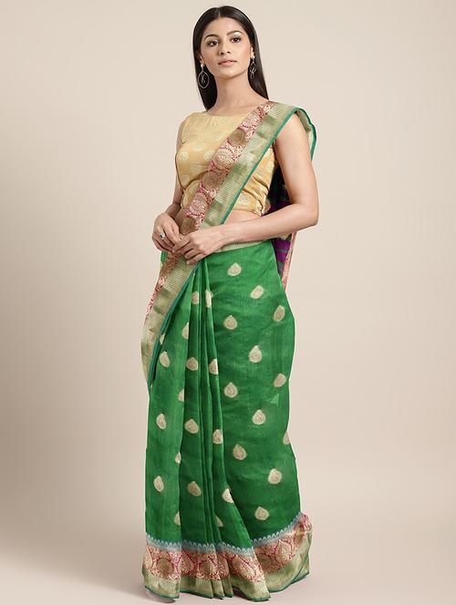 ethnic zari motif woven saree with blouse - 16439094 - Standard Image - 1