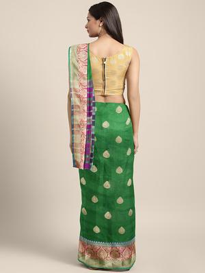 ethnic zari motif woven saree with blouse - 16439094 - Standard Image - 2