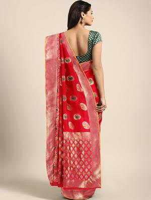 paisley zari motif woven saree with blouse - 16439123 - Standard Image - 2