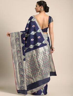floral zari motif woven saree with blouse - 16439128 - Standard Image - 2